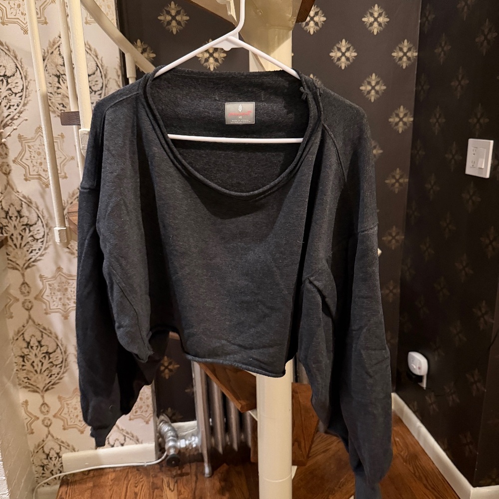 XS Free People Movement Gray Crop Long-Sleeve Top